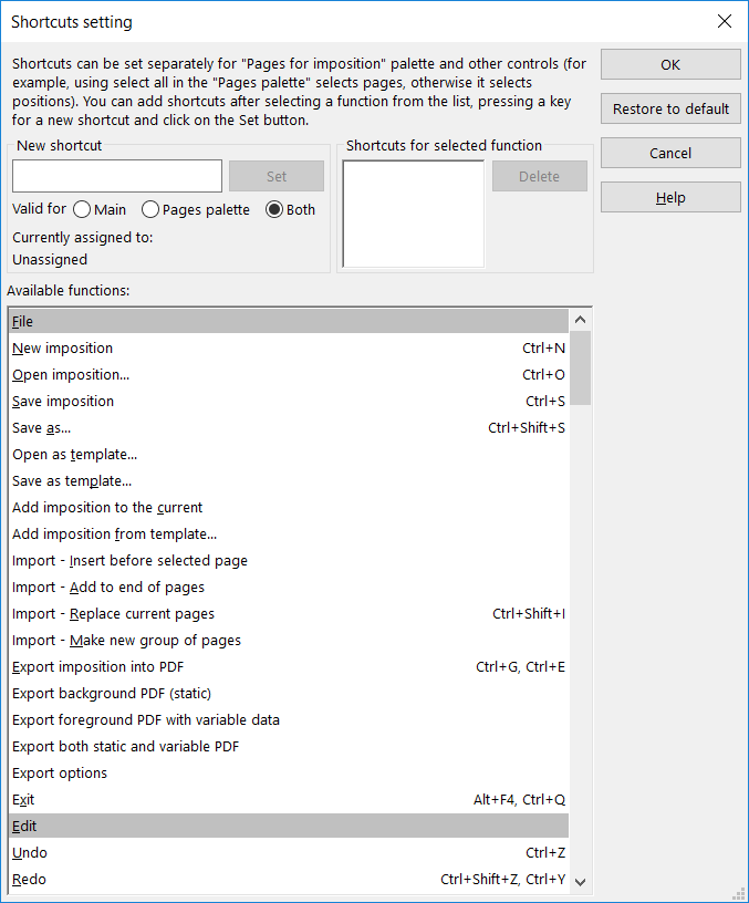 Nastavení klávesových zkratek